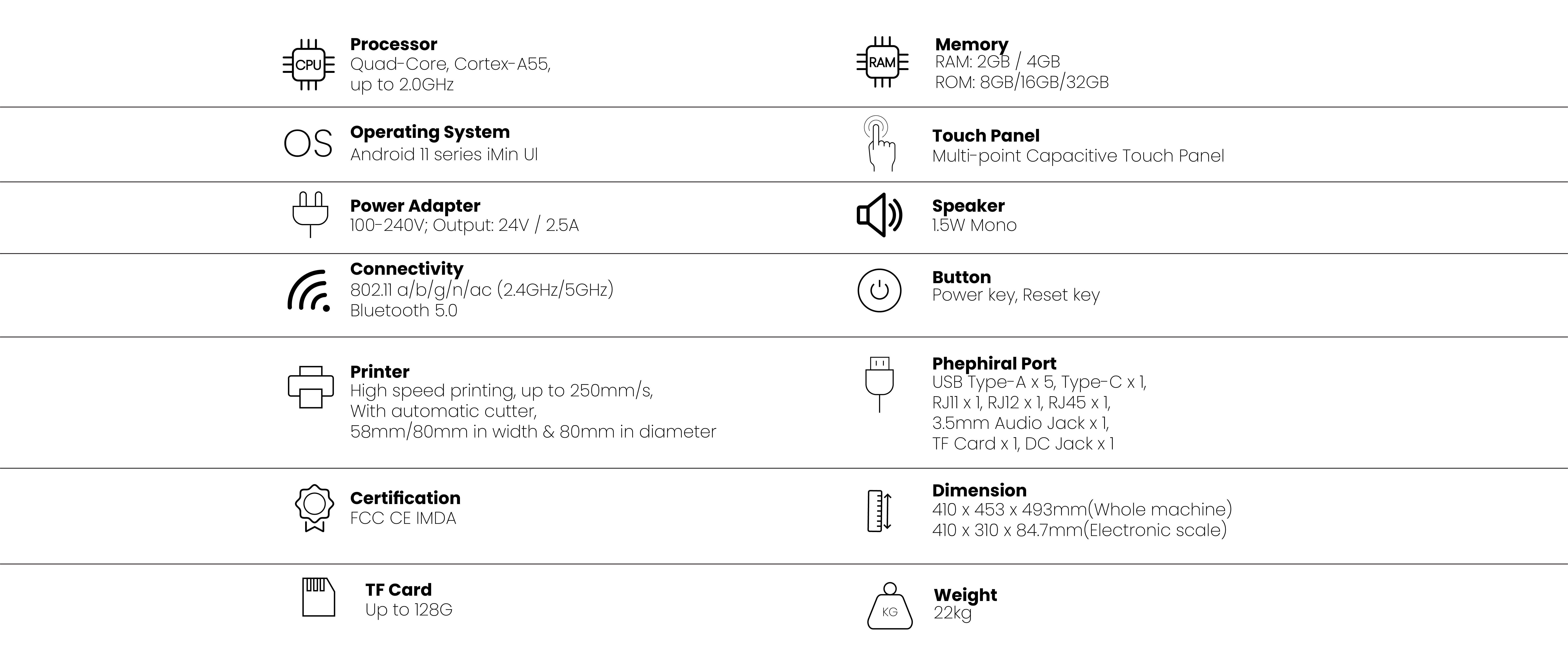 specification of weighing pos machine pos terminal device D1W