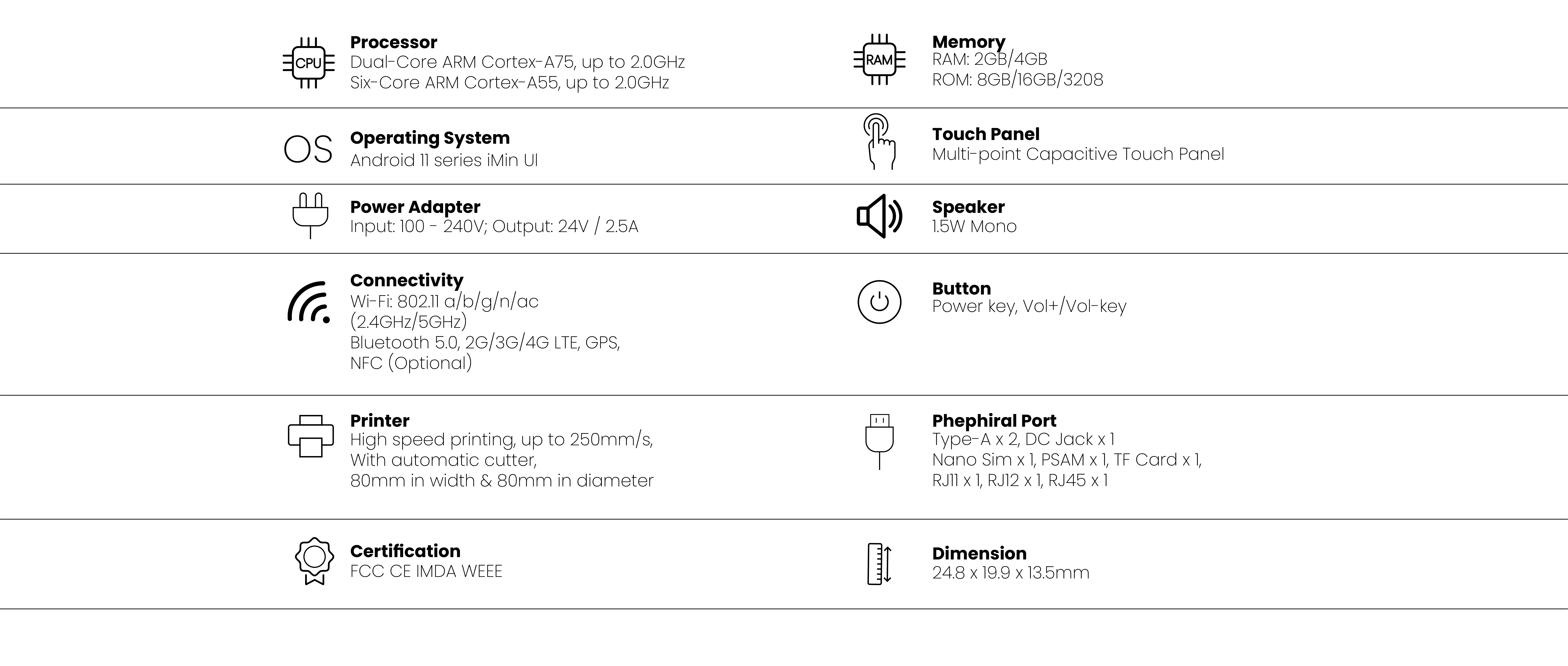 specification of POS system printer